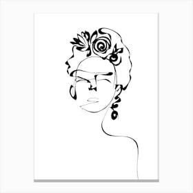 Line Drawing - Frida with flowers Canvas Print