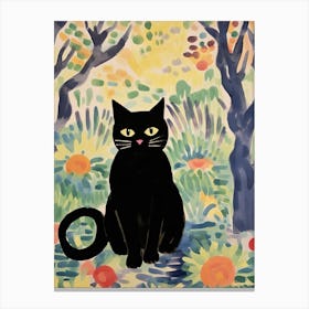 Henri Edmond Cross Style Cat In A Flower Garden 3 Canvas Print