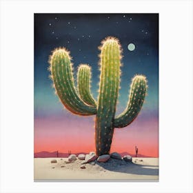 Neon Cactus Glowing Landscape (15) Canvas Print