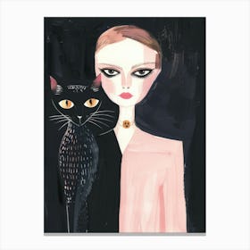 Black Cat And Woman 1 Canvas Print