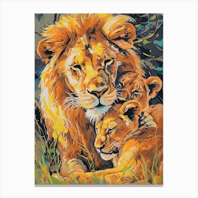 Transvaal Lion Family Bonding Fauvist Painting 6 Canvas Print