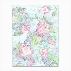 Pointillist Fruits Strawberries And Leaves Canvas Print