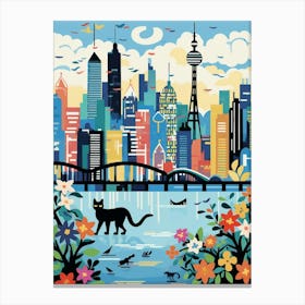 Shanghai, China Skyline With A Cat 3 Canvas Print