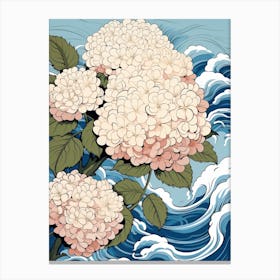 Great Wave With Hydrangea Flower Drawing In The Style Of Ukiyo E 1 Canvas Print