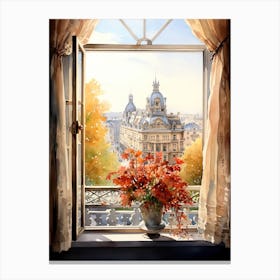 Window View Of Vienna Austria In Autumn Fall, Watercolour 2 Canvas Print