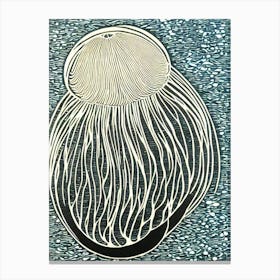 Moon Jellyfish Linocut Canvas Print