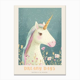 Pastel Storybook Style Unicorn In The Flowers 2 Poster Canvas Print