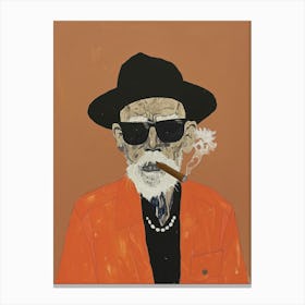 Old Man Smoking A Cigarette Canvas Print