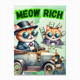 Cat Art, Animal Art, Kids Art, Meow Rich Canvas Print