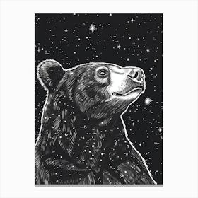 Malayan Sun Bear Looking At A Starry Sky Ink Illustration 6 Canvas Print