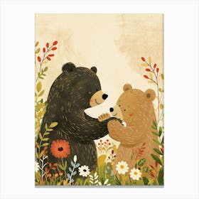 Two Sloth Bears Playing Together In A Meadow Storybook Illustration 3 Canvas Print