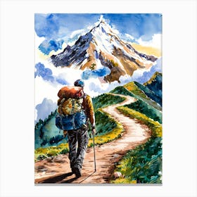 Hiking Man with Mountain View #2 Canvas Print