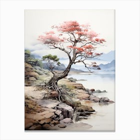 Sado Island In Niigata, Japanese Brush Painting, Ukiyo E, Minimal 3 Canvas Print