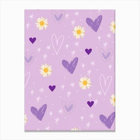 Purple Hearts And Daisies Canvas Print