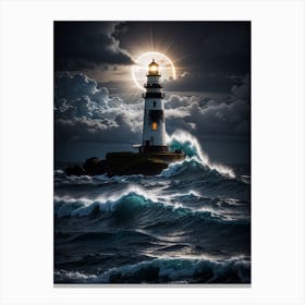 Lighthouse In The Ocean Print Canvas Print