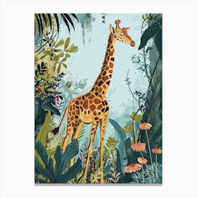 Modern Illustration Of A Giraffe In The Plants 6 Canvas Print