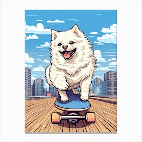 American Eskimo Dog Skateboarding Illustration 4 Canvas Print