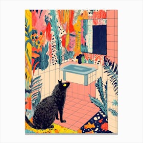 Cat In Bathroom Canvas Print