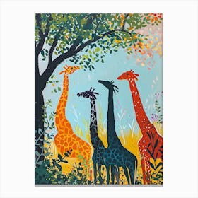 Cute Giraffe Herd Under The Trees Illustration 8 Canvas Print