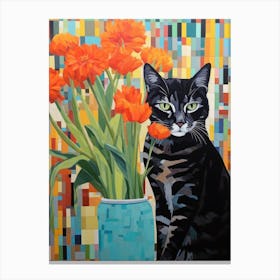 Cat With Flowers 2 Canvas Print