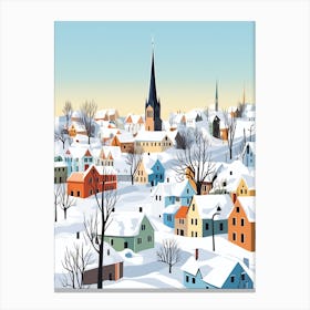 Retro Winter Illustration Tallinn Estonia 1 Canvas Print