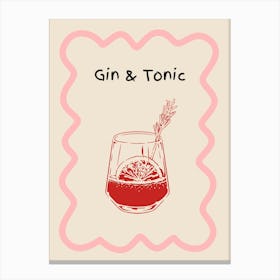 Gin & Tonic Doodle Poster Pink & Red Canvas Print