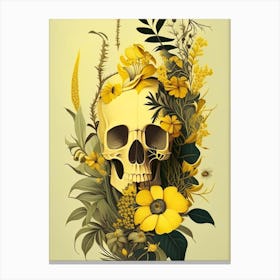 Skull With Floral Patterns Yellow Botanical Canvas Print