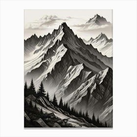 Monochrome Mountain Landscape Art Print (5) Canvas Print