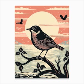 Vintage Bird Linocut Dipper 1 Canvas Print