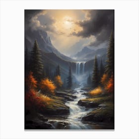 Waterfall In The Mountains Canvas Print