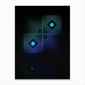 Neon Blue and Green Abstract Geometric Glyph on Black n.0313 Canvas Print