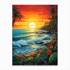 Coral Beach Australia At Sunset, Vibrant Painting 1 Canvas Print