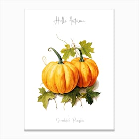 Hello Autumn Jarrahdale Pumpkin Watercolour Illustration 2 Canvas Print