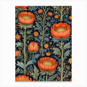 William Morris Orange Flowers On A Black Background Canvas Print