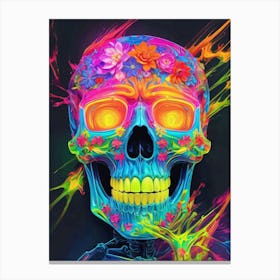 Neon Iridescent Skull Painting (9) Canvas Print