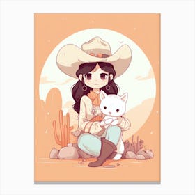 Cute Cowgirl With Cat 4 Canvas Print