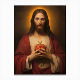 Sacred Heart Of Jesus, Oil On Canvas Portuguese School, 19th Century 005 Canvas Print