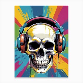 Skull With Headphones Pop Art (19) Canvas Print
