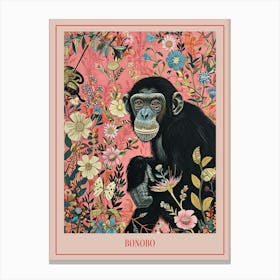 Floral Animal Painting Bonobo 1 Poster Canvas Print