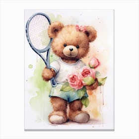 Tennis Teddy Bear Painting Watercolour 2 Canvas Print