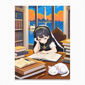 Girl Reading A Book Canvas Print