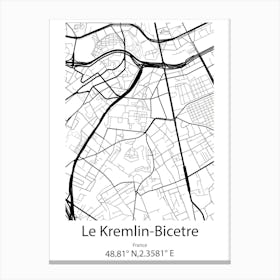 Le Kremlin Bicetre,France Minimalist Map Canvas Print