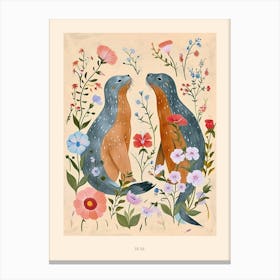 Folksy Floral Animal Drawing Seal 3 Poster Canvas Print