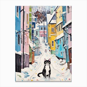 Cat In The Streets Of Helsinki   Finland With Snow 1 Canvas Print