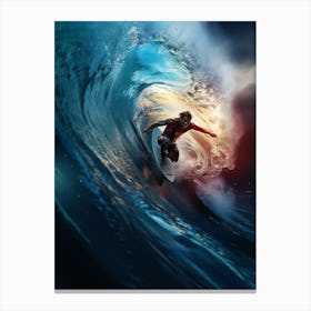 Surfing Poster A Man Riding Waves Through A Wave Canvas Print