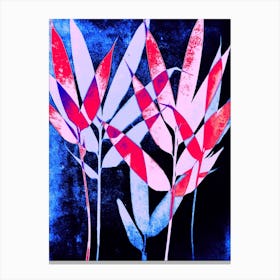 Blue pink purple bamboo leaves cyanotype Canvas Print