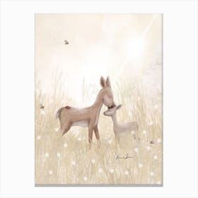 Mama Deer Kiss On Summer Meadow Canvas Print