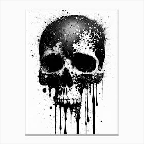 Skull With Splatter Effects Linocut Canvas Print