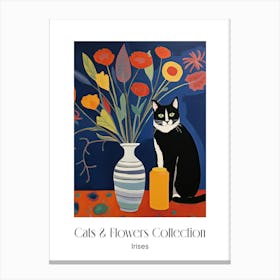Cats & Flowers Collection Irises Flower Vase And A Cat, A Painting In The Style Of Matisse 2 Canvas Print