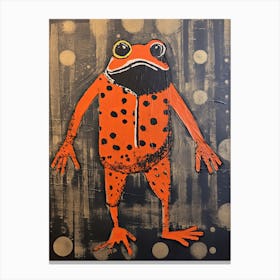Frog, Woodblock Animal  Drawing 3 Canvas Print